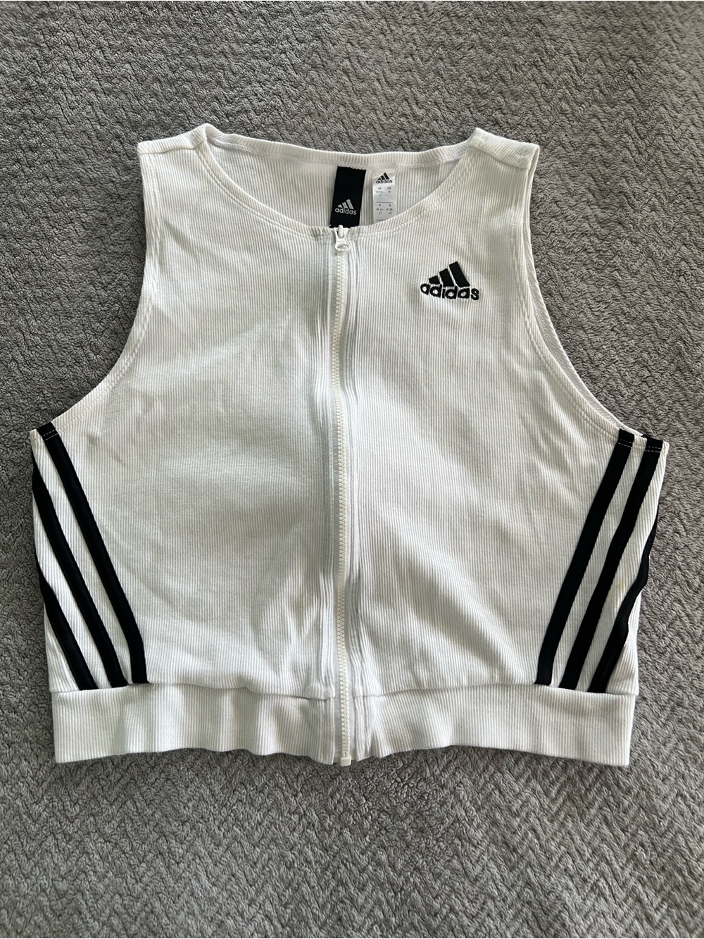 Adidas White & Black Zip Up Sleeveless Crop Top Size Medium
